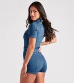 Style In Check Utility Denim Romper - Image 2