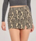 Elevated Edgy Snake Print Denim Mini Skort - Image 4