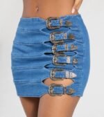 Buckle Down High-Rise Denim Skort - Image 5