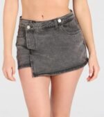 City Slicker High-Rise Faux Wrap Denim Skort - Image 3