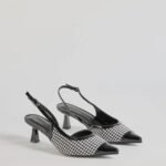 Pattern Play Houndstooth Sling-Back Kitten Heel Pumps