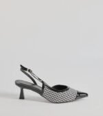 Pattern Play Houndstooth Sling-Back Kitten Heel Pumps - Image 2